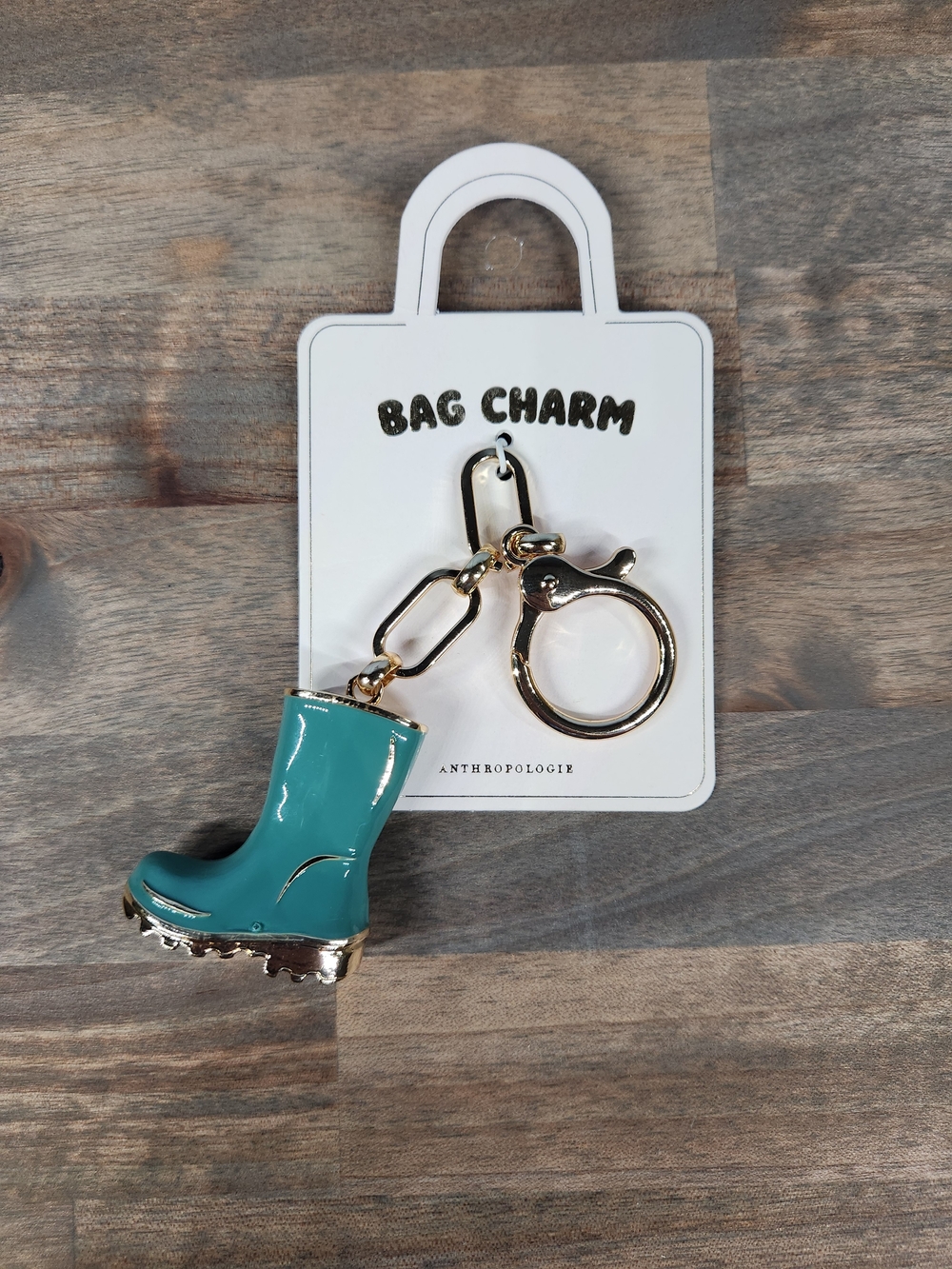 Anthropologie Teal Rain Boot Bag Charm Keychain